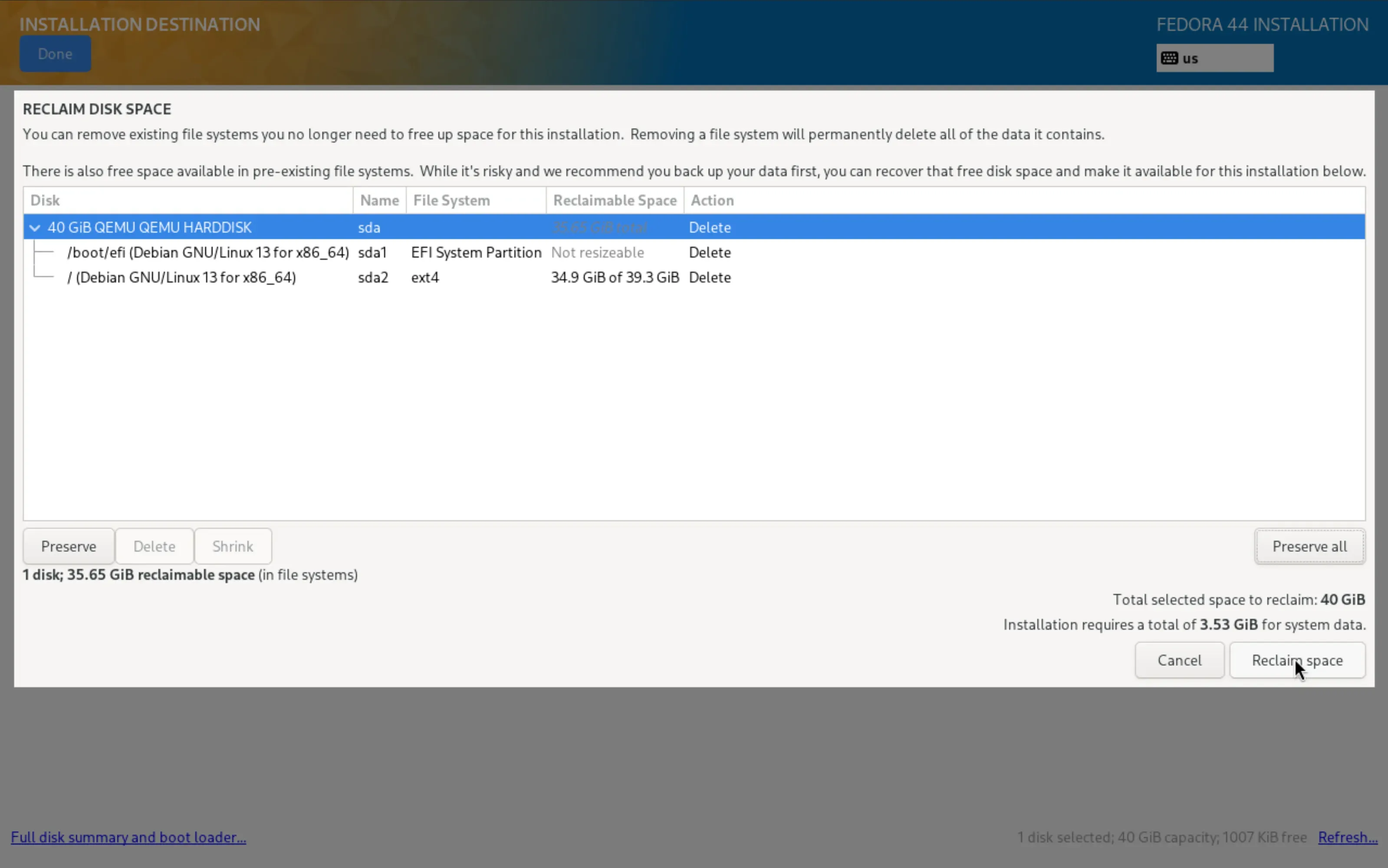 Nach Delete all steht bei jeder Partition Delete