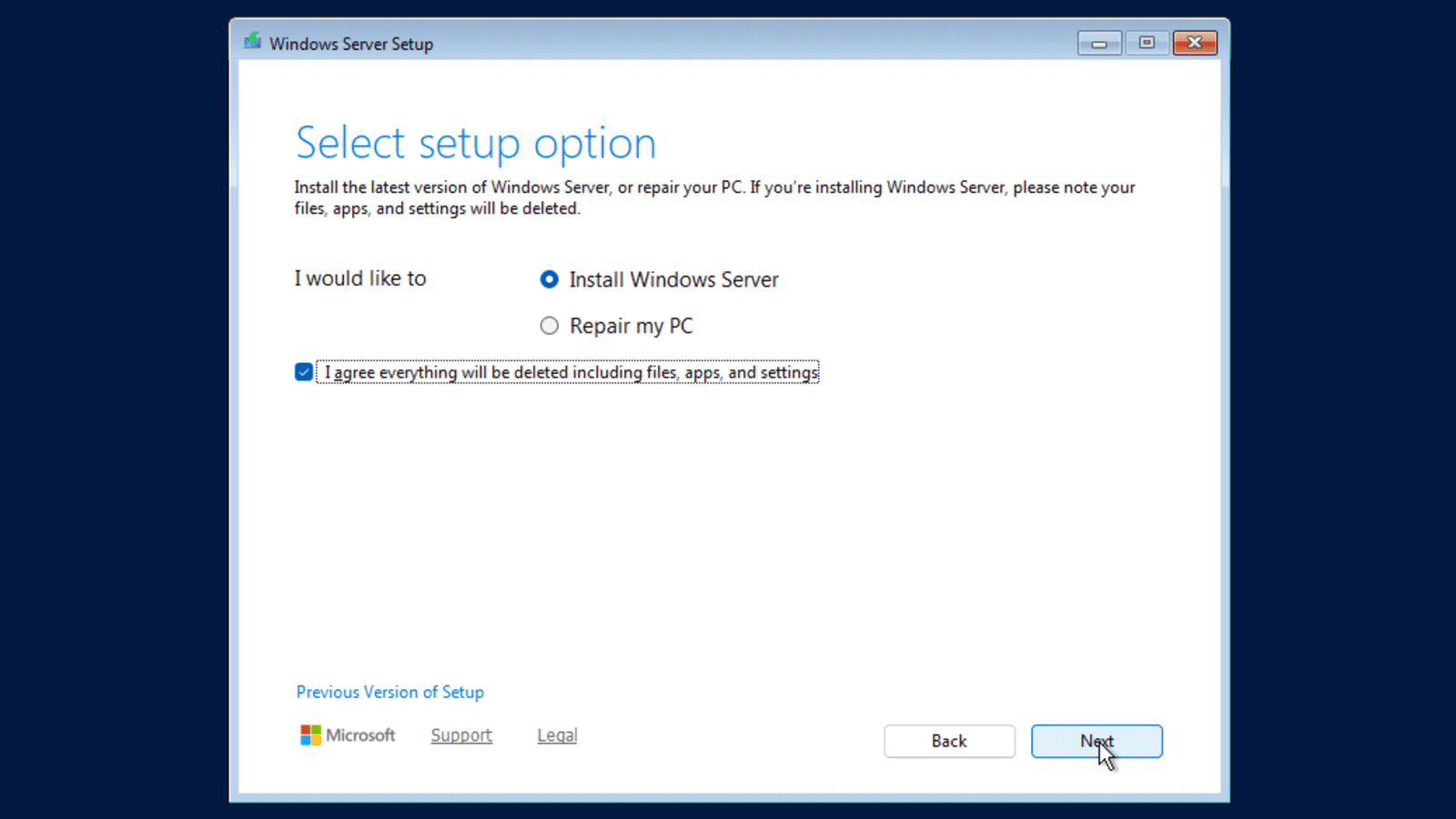 Setup-Option: Windows Server installieren