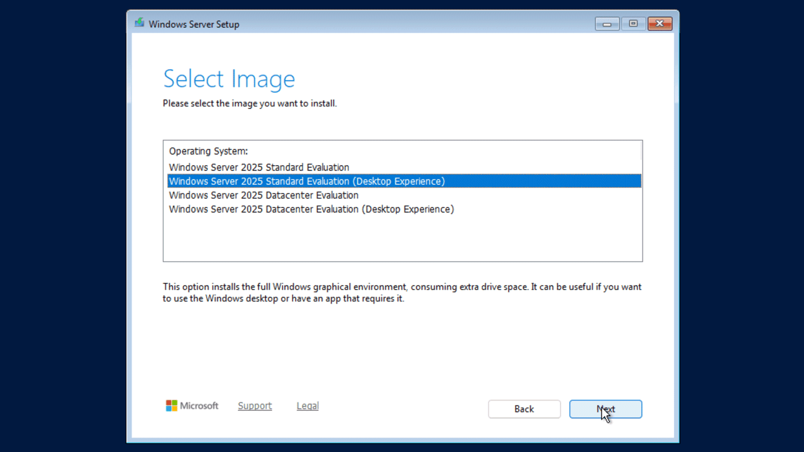 Auswahl der Windows-Server-Edition