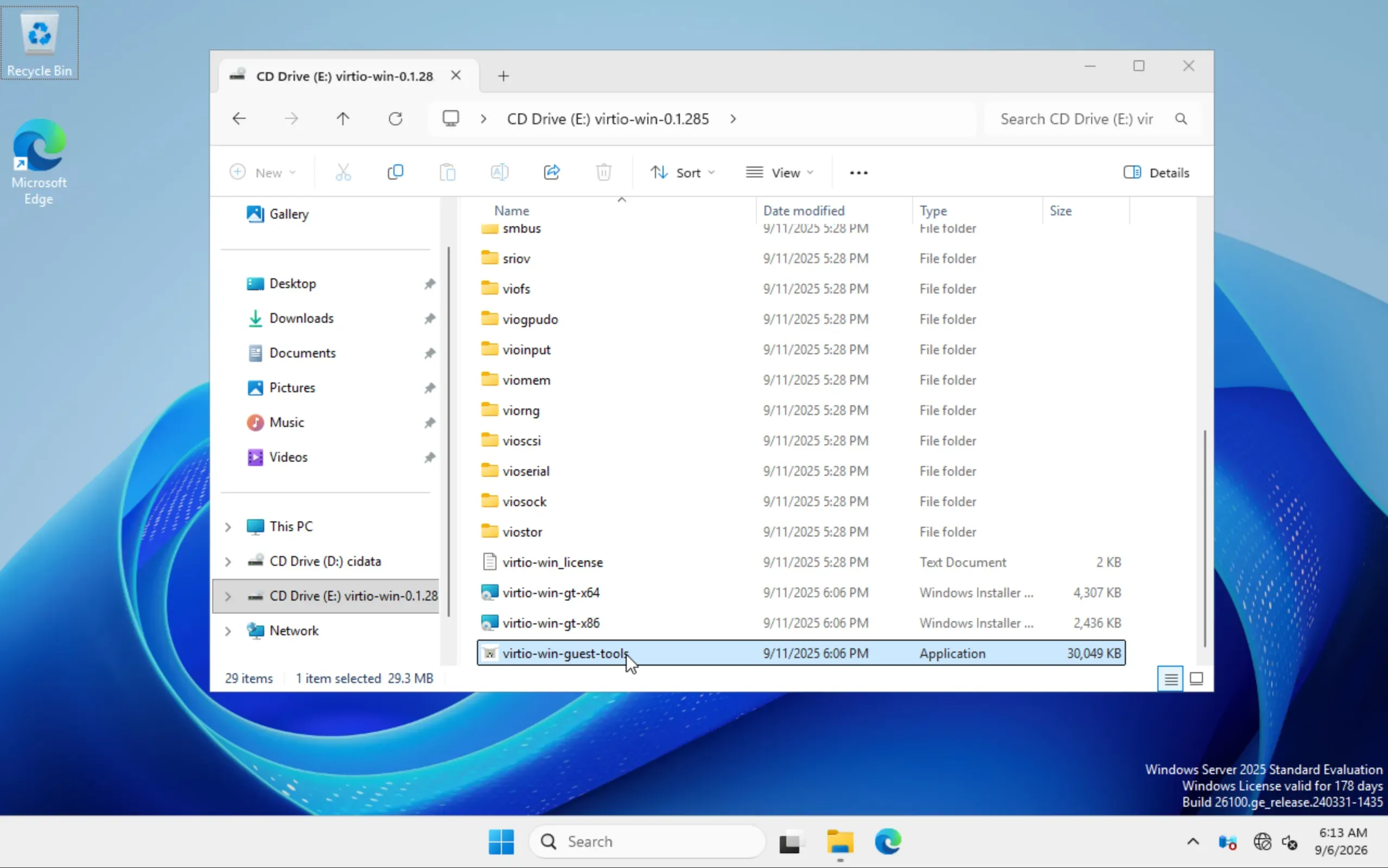 virtio-win-guest-tools auf dem CD-Laufwerk E: