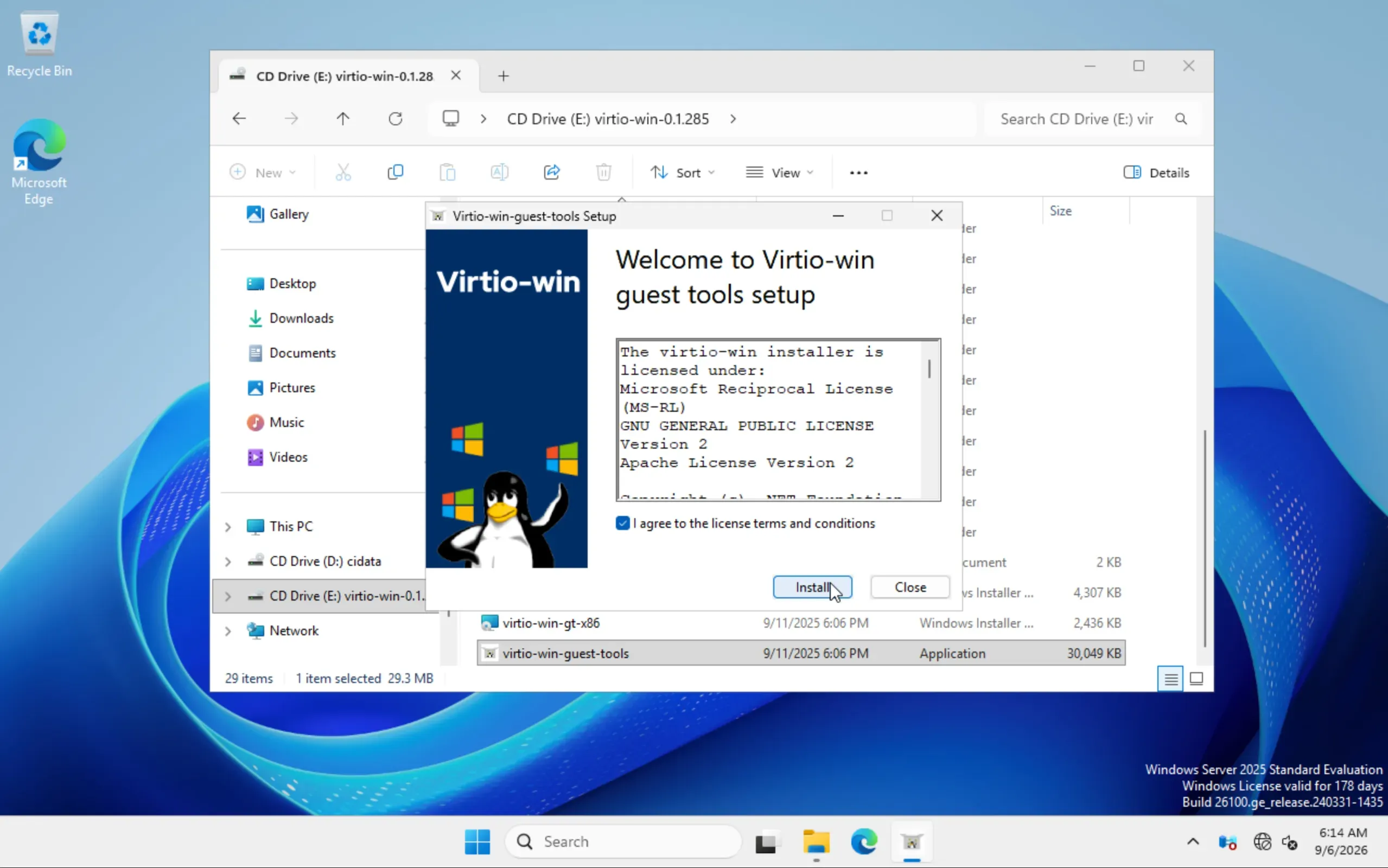 Lizenz der Gasttools annehmen und installieren
