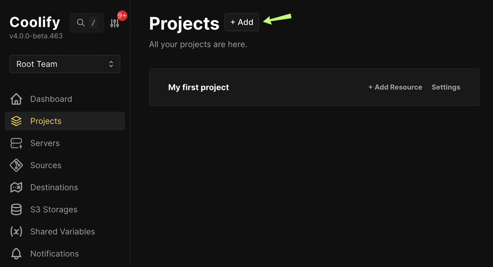 Coolify Add Project