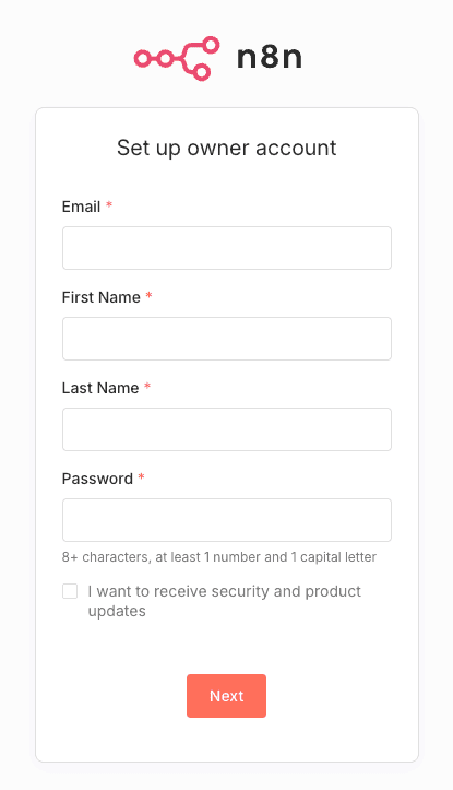 n8n Set up owner account