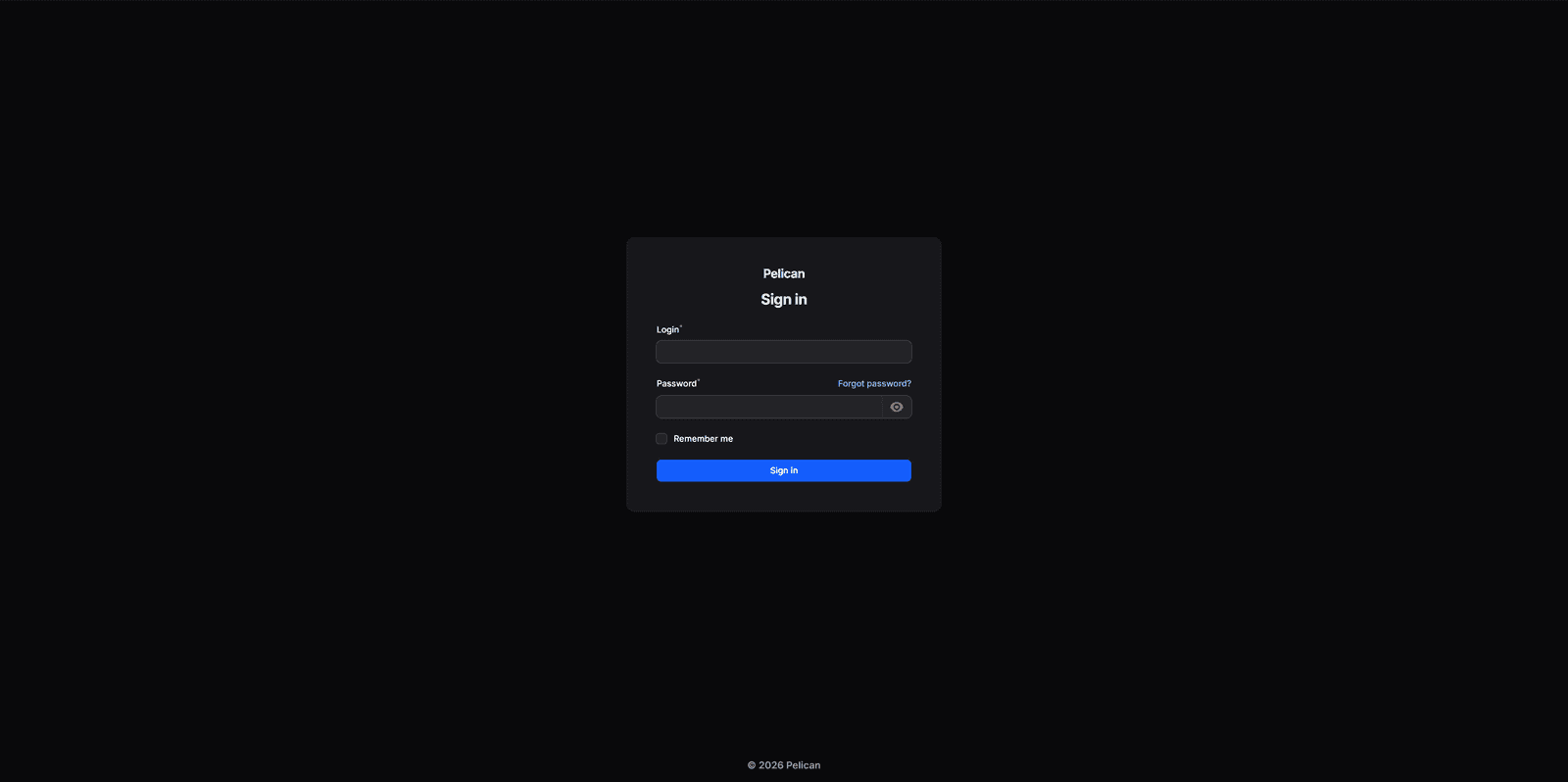 Pelican Panel Login-Maske