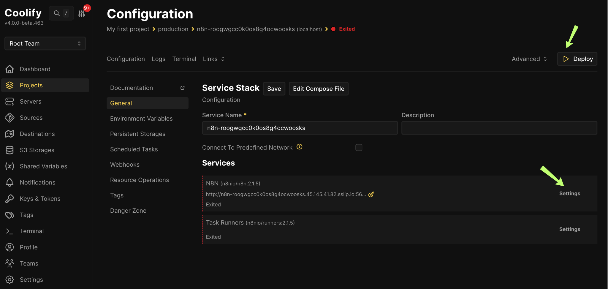Coolify Configure and Deploy n8n