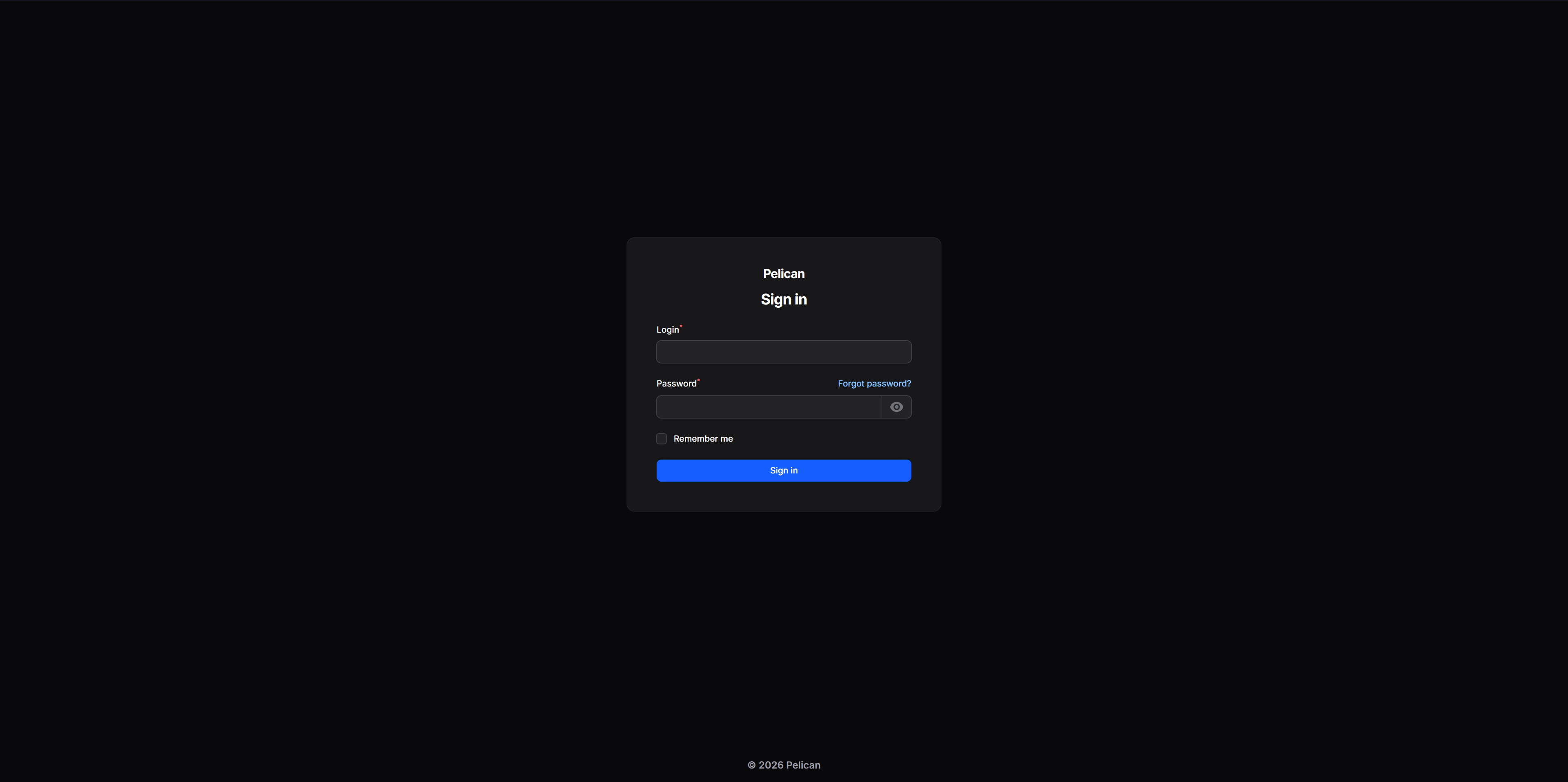 Pelican panel login screen