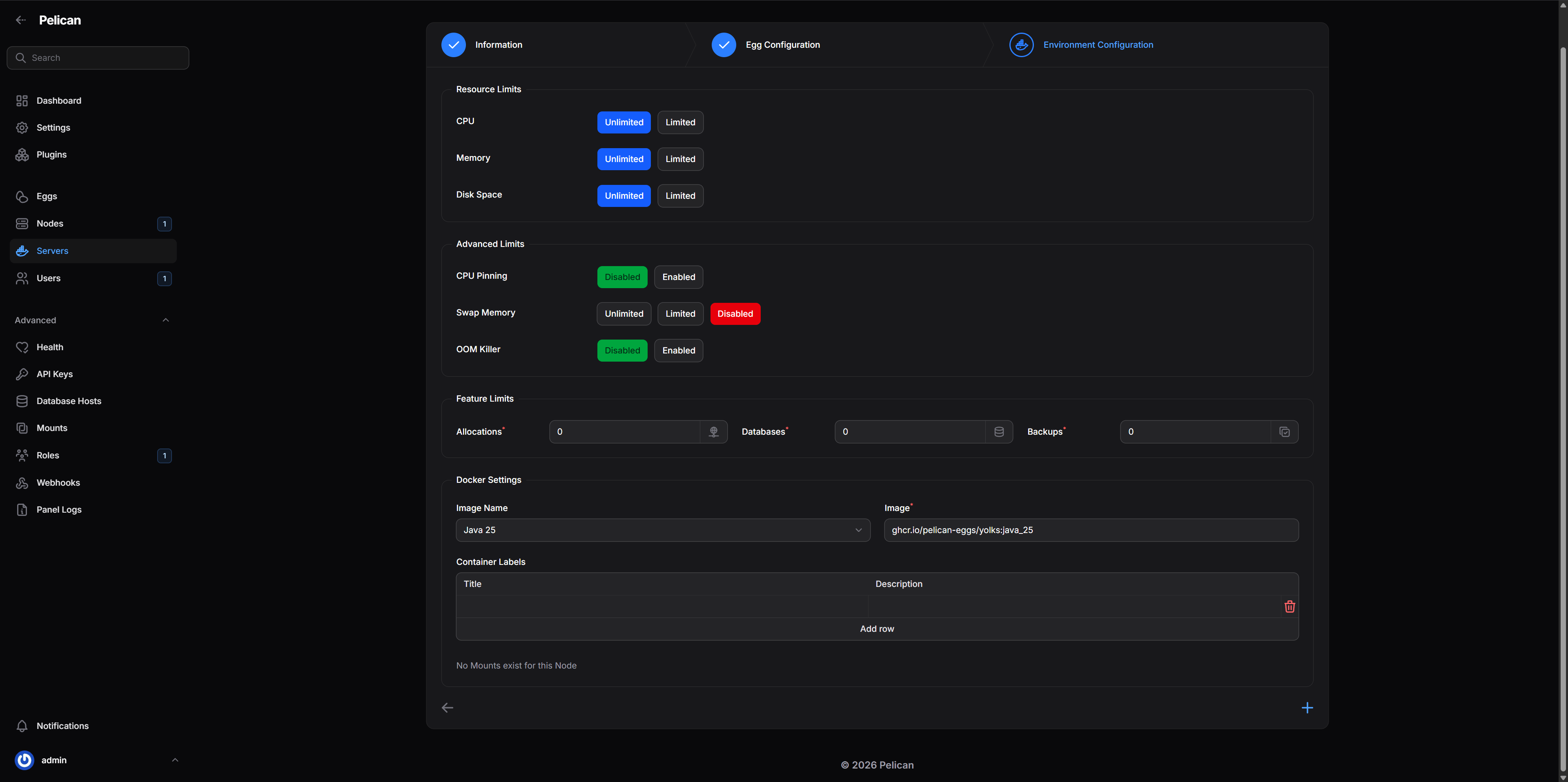 Pelican panel: Paper egg variables for version and server jar
